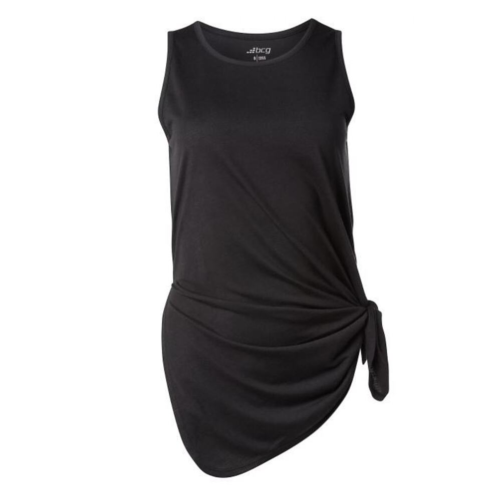 BCG Women's Side Tie Sleeveless‎ Jersey Crew Neck Tank Top in Black XS